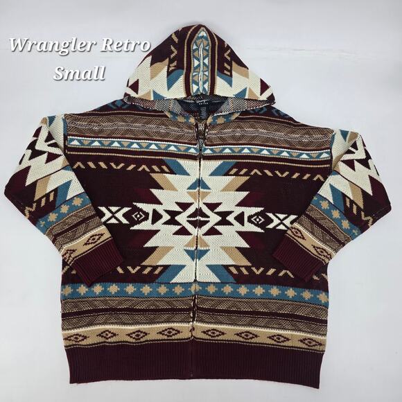 Wrangler Retro Aztec Knit Zip Hoodie Sweater Jacket – Women’s Small - Picture 1 of 5